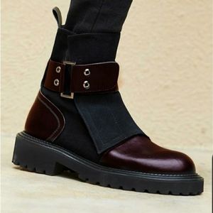 Belted Faux Leather Biker Boots